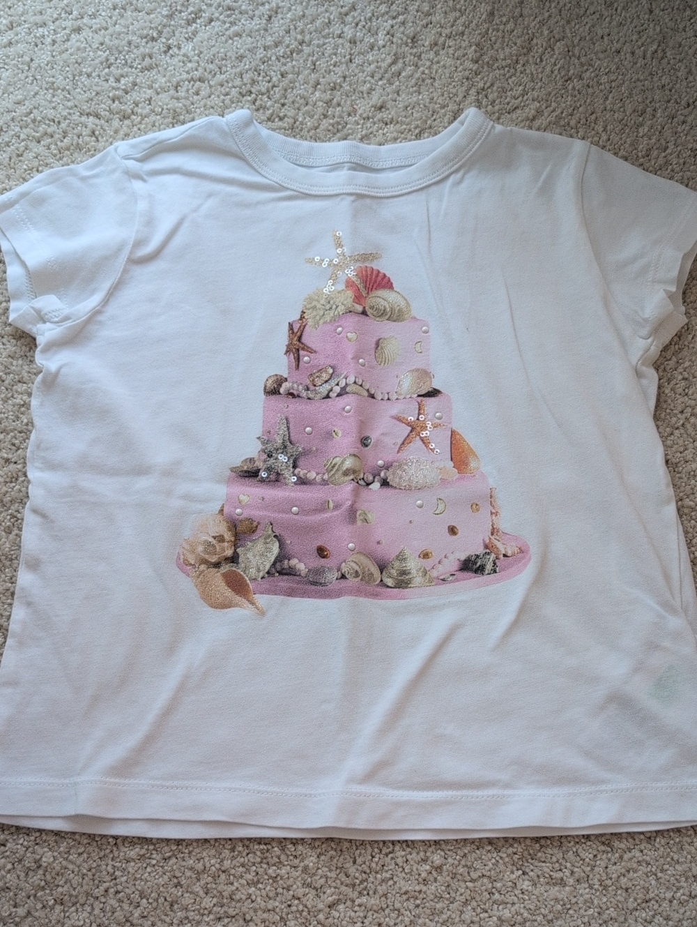 Kids Crewcuts White Tee with Pink Cake and Shell Embellishment Size 6-7